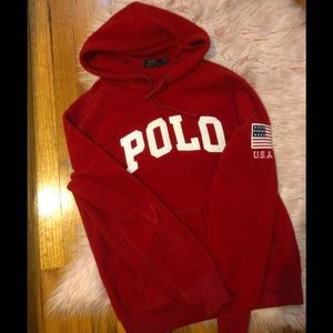 ALL FLEECE RED USA POLO HOODIE ❤️